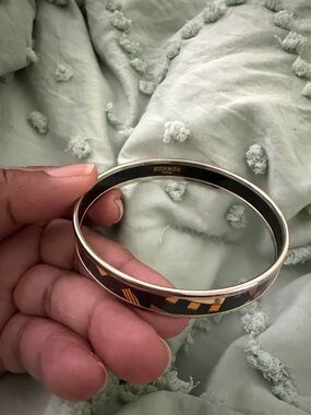 Hermes Black and Gold Geometric Enamel Bangle